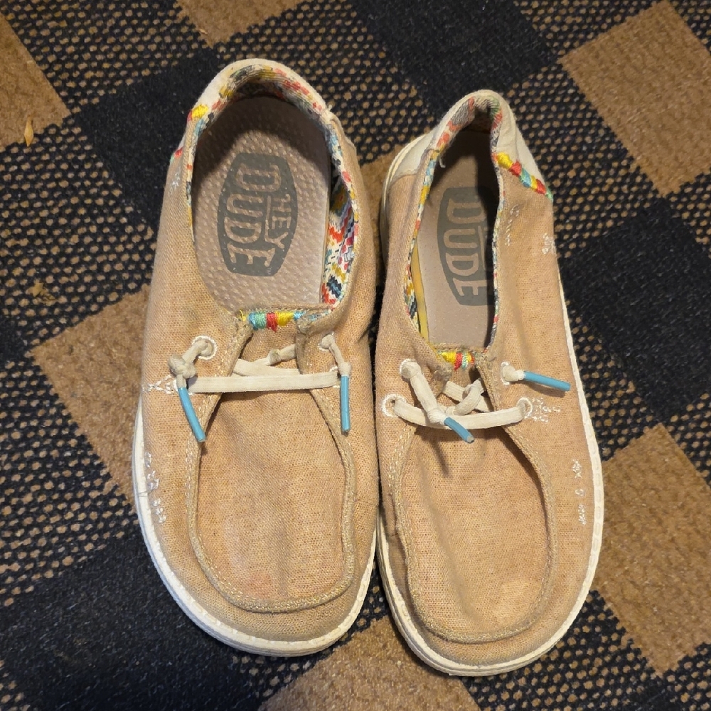 Hey Dude Kids Moccasins in Tan and Blue